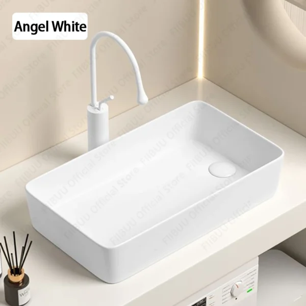Rectangular Ceramic Vessel Sink Silver Grey Above Counter Bathroom Vanity Basin Glazed Porcelain Wash Basin - Image 3