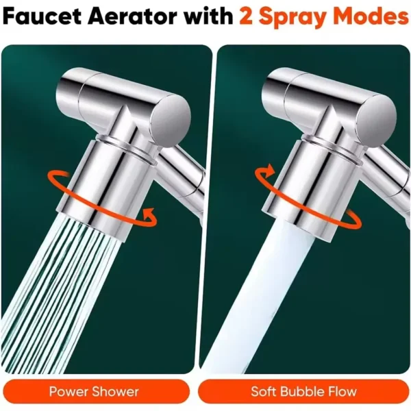 Retractable Faucet Extension Aerator 1440° Robotic Arm Swivel Nozzle Kitchen Sink Mixer Tap 2 Flow Modes - Image 6