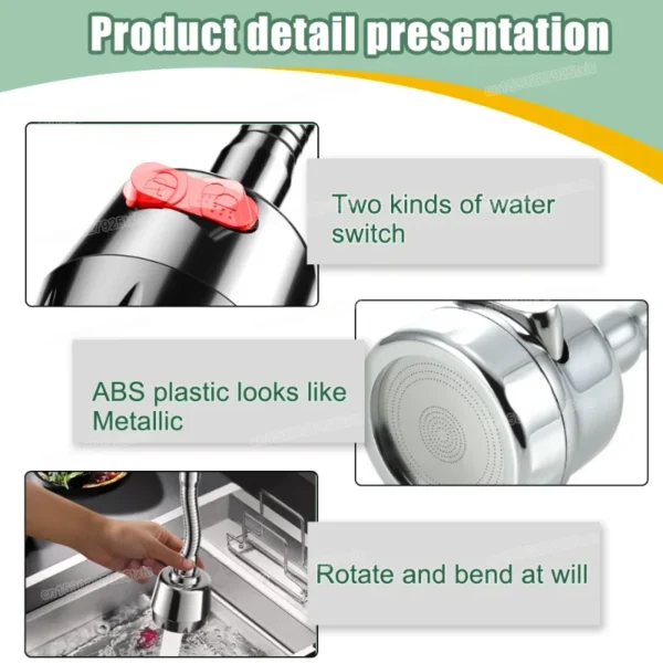 Faucet Extender 360° Rotatable Nozzle Adapter 2 or 3 Mode Water Saving Bubbler Kitchen Bathroom Tap Accessories - Image 3