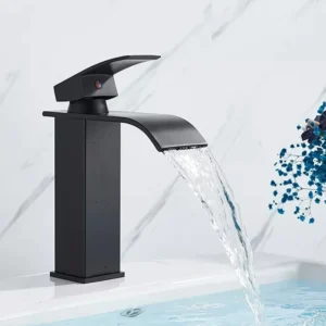 Black Bathroom Sink Faucet Waterfall Single Handle Vanity Basin Mixer Tap Cold and Hot Deck Mounted Tap