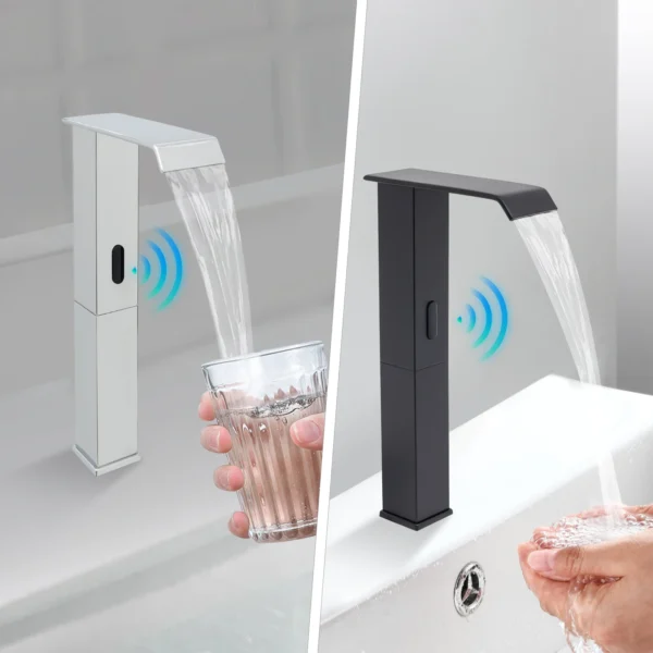 Touchless Sensor Faucet with Waterfall Spout Adjustable Temperature Valve Black Finish for Kitchen Bathroom - Image 3