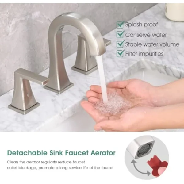 Bathroom Sink Faucet 3 Hole Widespread 2 Handle Vanity Faucet with Pop-Up Drain and Supply Lines Stainless Steel - Image 3