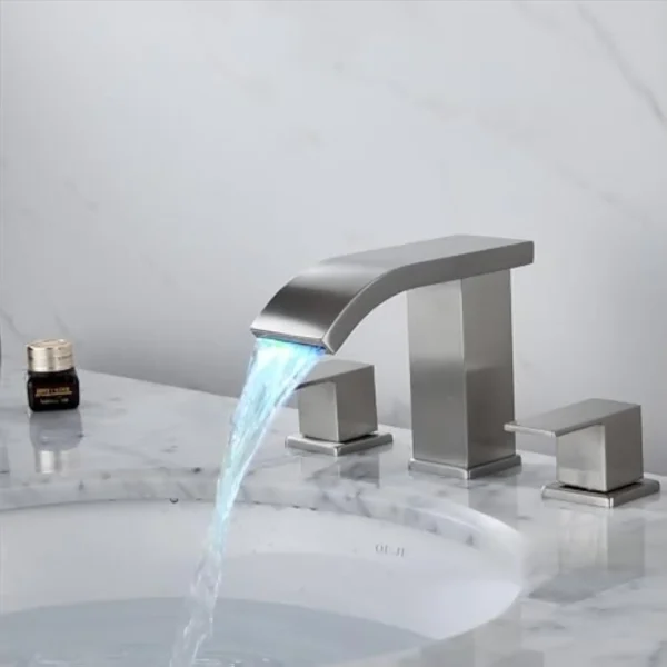 Bathroom Sink Faucet 3 Hole Widespread Brushed Nickel Vanity Faucet with LED Light 8 Inch Modern Design - Image 6