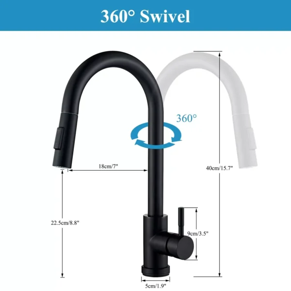 Black Pull Out Sensor Kitchen Faucet Touch Control Mixer Tap Single Handle 2 Function Kitchen Sink Sprayer - Image 5