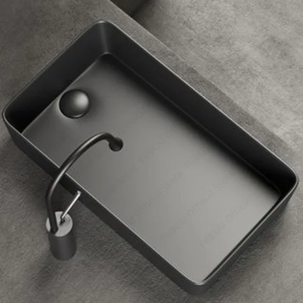 Rectangular Ceramic Vessel Sink Silver Grey Above Counter Bathroom Vanity Basin Glazed Porcelain Wash Basin - Image 4