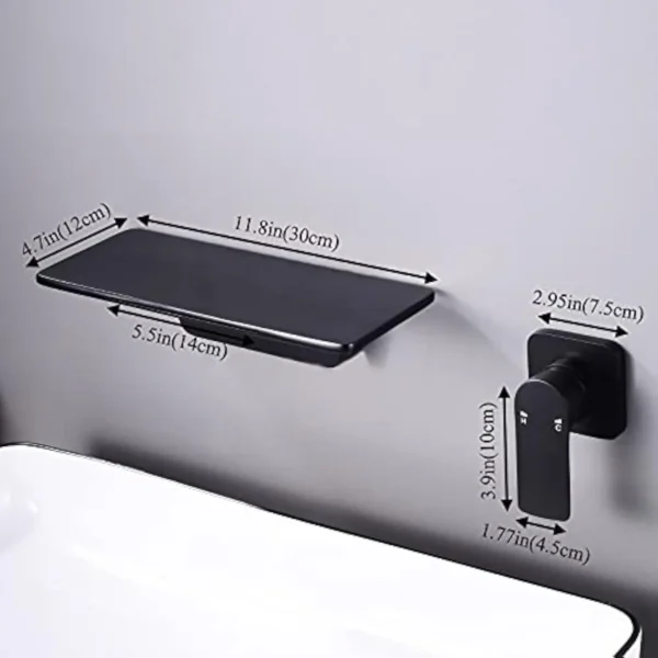 Wall Mount Bathroom Sink Faucet Black Wide Waterfall Spout Single Handle Vanity Mixer Tap with Rough In Valve - Image 2