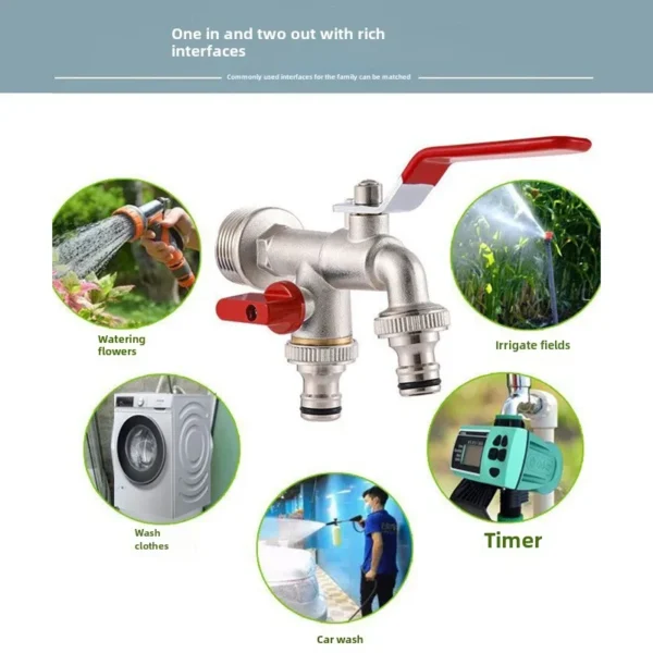 Zinc Alloy Garden Bibcocks Outdoor Faucet with Dual Outlet for Irrigation Home Bathroom Sink Faucet - Image 3