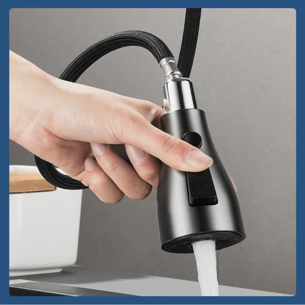 Kitchen Sink Faucet Single Hole Pull Out Sprayer Mixer Tap Chrome Black Swivel Spout Faucet - Image 4