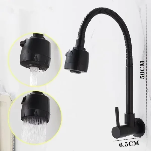 Universal Rotation Bathroom Faucet Stainless Steel Wall Mounted Single Cold Water Basin Sink Tap Nozzle - Image 2