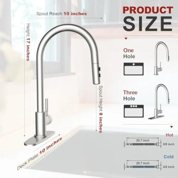 Brushed Nickel Kitchen Faucet Pull Down Sprayer High Arc Single Handle Kitchen Sink Tap 1 or 3 Hole Install - Image 2
