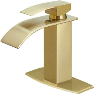 Waterfall Spout Bathroom Sink Faucet Single Handle Vanity Vessel Basin Mixer Tap with Deck Plate