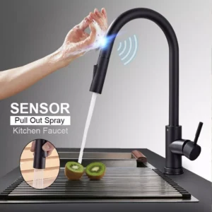 Black Pull Out Sensor Kitchen Faucet Touch Control Mixer Tap Single Handle 2 Function Kitchen Sink Sprayer