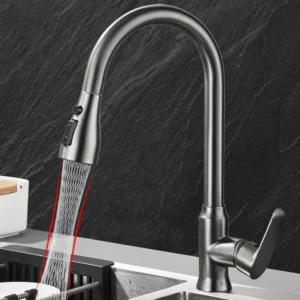 Kitchen Sink Faucet Single Hole Pull Out Sprayer Mixer Tap Chrome Black Swivel Spout Faucet