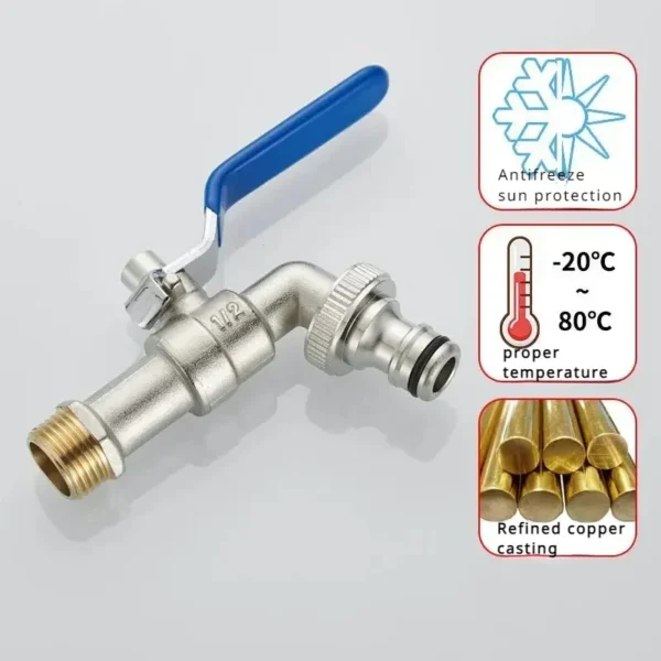 Zinc Alloy Garden Bibcock Blue Finish Outdoor Balcony Bathroom Faucet with Dual Nipple Connector - Image 4