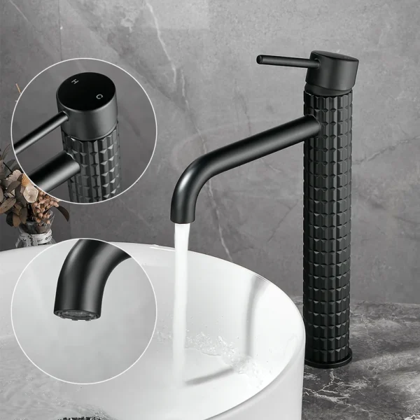 Luxury Brass Black Bathroom Basin Faucet Diamond Design Single Handle Mixer Tap Hot and Cold Vanity Sink Tap - Image 4