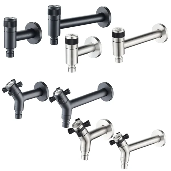 304 Stainless Steel Black Outdoor Garden Faucet Wall Mounted Corner Washing Machine Tap Bathroom Sink Faucet - Image 6