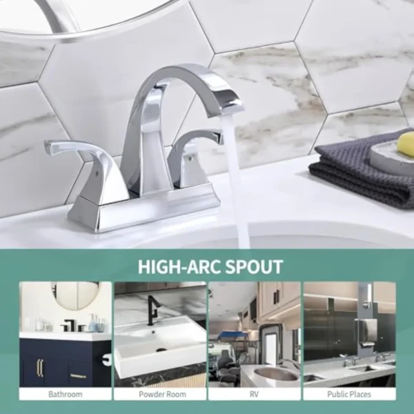 4 Inch Centerset Bathroom Sink Faucet 2 Handle Brass Vanity Faucet with Pop Up Drain 3 Hole Installation - Image 5