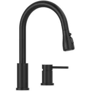 Matte Black Kitchen Faucet 2 Hole Design with Pull Down Sprayer 3 Mode High Arc Kitchen Sink Tap