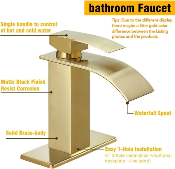Waterfall Spout Bathroom Sink Faucet Single Handle Vanity Vessel Basin Mixer Tap with Deck Plate - Image 6