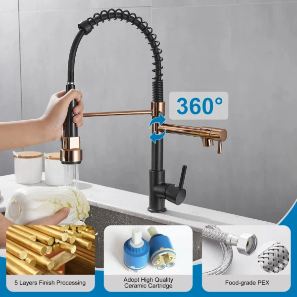 High Arc Kitchen Faucet with Pull Down Sprayer Single Handle Spring Kitchen Sink Mixer Tap - Image 4