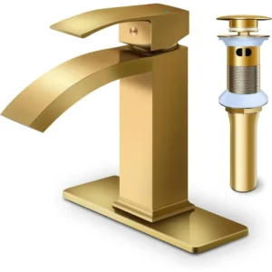 Waterfall Bathroom Sink Faucet Single Handle Basin Mixer Tap with Pop Up Drain Vanity Commercial Faucet