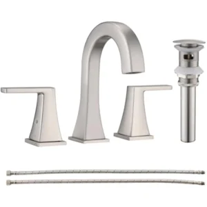 Bathroom Sink Faucet 3 Hole Widespread 2 Handle Vanity Faucet with Pop-Up Drain and Supply Lines Stainless Steel