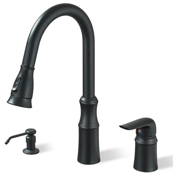 Kitchen Faucet 3 Hole High Arc Sink Mixer with Pull Down Sprayer Soap Dispenser 2 Handle Oulantron Kitchen Tap