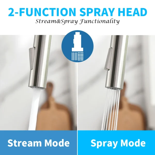 Brushed Nickel LED Kitchen Faucet Single Hole Pull Out Spout Mixer Tap with Sprayer Stream Black Sink Tap - Image 2