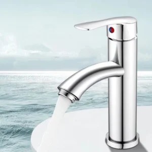 Silver Bathroom Basin Faucet Circular Nozzle Hot and Cold Sink Tap with Accessories Set
