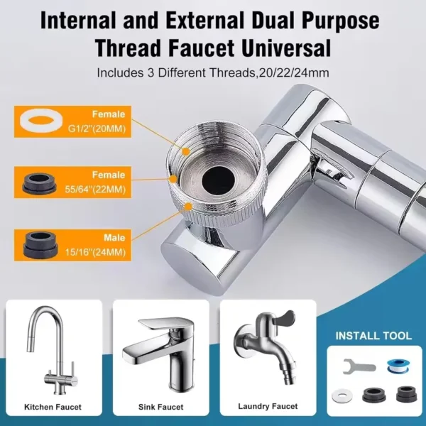 Retractable Faucet Extension Aerator 1440° Robotic Arm Swivel Nozzle Kitchen Sink Mixer Tap 2 Flow Modes - Image 5