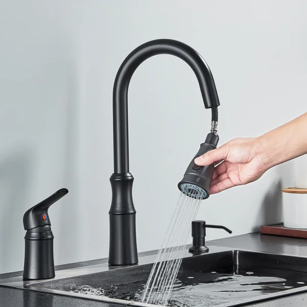 Kitchen Faucet 3 Hole High Arc Sink Mixer with Pull Down Sprayer Soap Dispenser 2 Handle Oulantron Kitchen Tap - Image 2