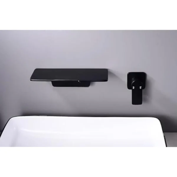 Wall Mount Bathroom Sink Faucet Black Wide Waterfall Spout Single Handle Vanity Mixer Tap with Rough In Valve - Image 3