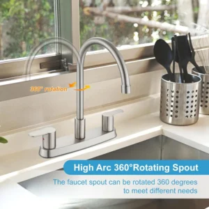 Kitchen Faucet 8 Inch Centerset Dual Handle 3 Hole High Arc Sink Mixer Tap with Supply Lines 360° Rotation