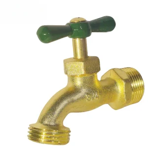 Garden Zinc Alloy Bibcock Outdoor Faucet Copper Plated Wall Mounted Water Tap 1/2" x 3/4" Connector