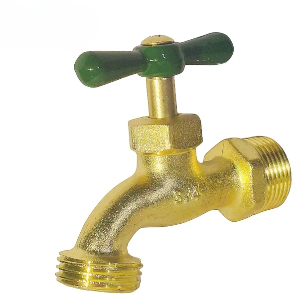 Garden Zinc Alloy Bibcock Outdoor Faucet Copper Plated Wall Mounted Water Tap 1/2" x 3/4" Connector