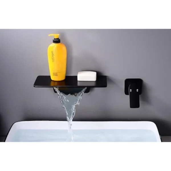 Wall Mount Bathroom Sink Faucet Black Wide Waterfall Spout Single Handle Vanity Mixer Tap with Rough In Valve - Image 6