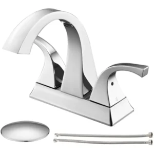 4 Inch Centerset Bathroom Sink Faucet 2 Handle Brass Vanity Faucet with Pop Up Drain 3 Hole Installation