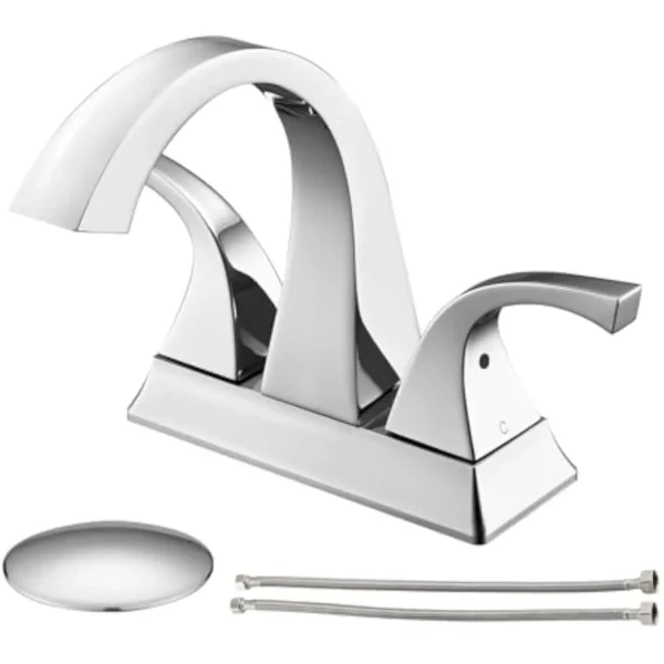 4 Inch Centerset Bathroom Sink Faucet 2 Handle Brass Vanity Faucet with Pop Up Drain 3 Hole Installation