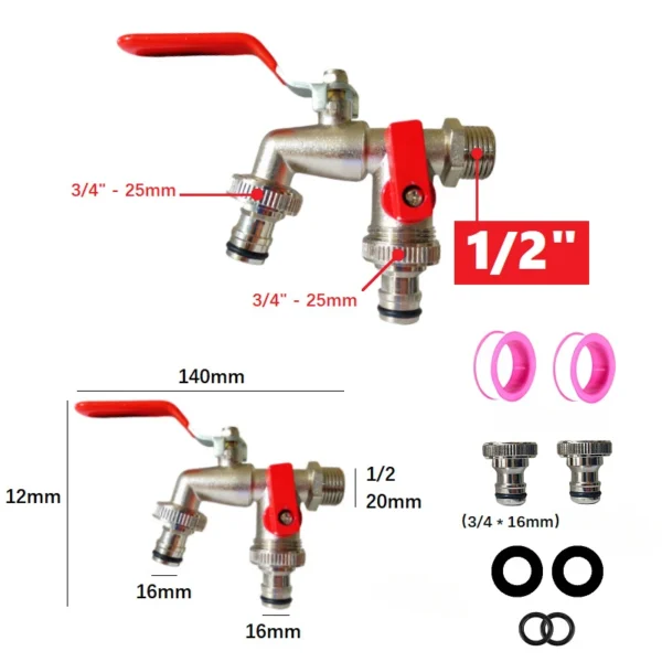 Zinc Alloy Garden Bibcocks Outdoor Faucet with Dual Outlet for Irrigation Home Bathroom Sink Faucet - Image 5