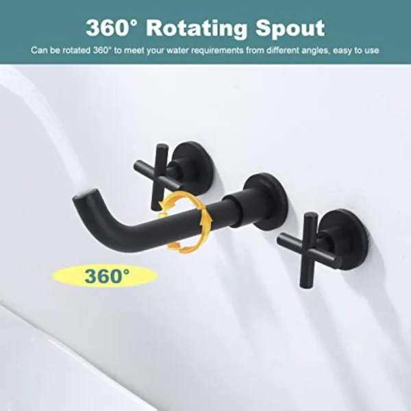 Matte Black Bathroom Wall Mount Faucet 2 Handle Basin Sink Mixer with Rough In Valve Vessel Vanity Faucet - Image 3