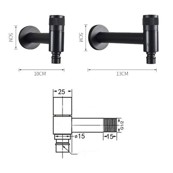 304 Stainless Steel Black Outdoor Garden Faucet Wall Mounted Corner Washing Machine Tap Bathroom Sink Faucet - Image 5