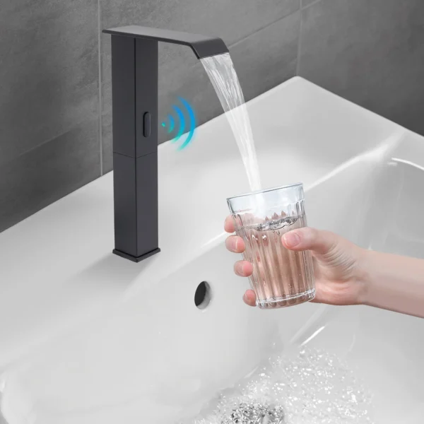 Touchless Sensor Faucet with Waterfall Spout Adjustable Temperature Valve Black Finish for Kitchen Bathroom - Image 4
