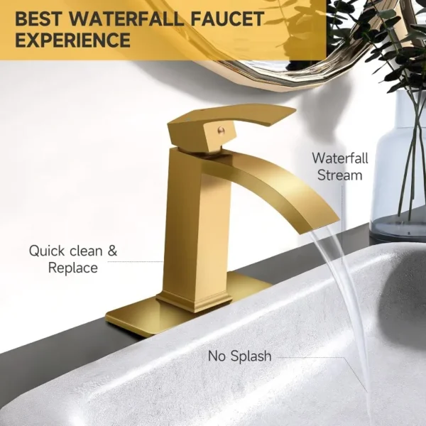 Waterfall Bathroom Sink Faucet Single Handle Basin Mixer Tap with Pop Up Drain Vanity Commercial Faucet - Image 3