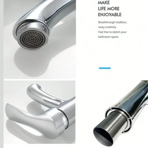 Silver Bathroom Basin Faucet Circular Nozzle Hot and Cold Sink Tap with Accessories Set - Image 2