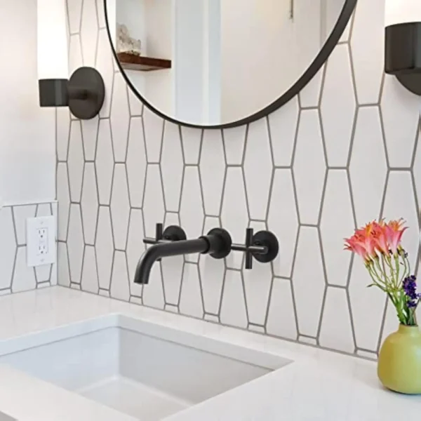 Matte Black Bathroom Wall Mount Faucet 2 Handle Basin Sink Mixer with Rough In Valve Vessel Vanity Faucet - Image 2