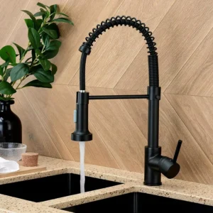 Matte Black Kitchen Faucet Single Handle Pull Down Spring Mixer Tap Hot and Cold Deck Mounted Kitchen Sink Tap