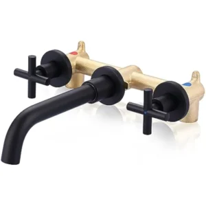 Matte Black Bathroom Wall Mount Faucet 2 Handle Basin Sink Mixer with Rough In Valve Vessel Vanity Faucet