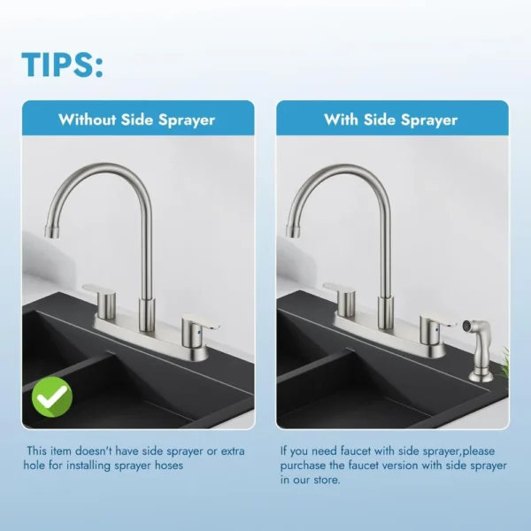 Kitchen Faucet 8 Inch Centerset Dual Handle 3 Hole High Arc Sink Mixer Tap with Supply Lines 360° Rotation - Image 3