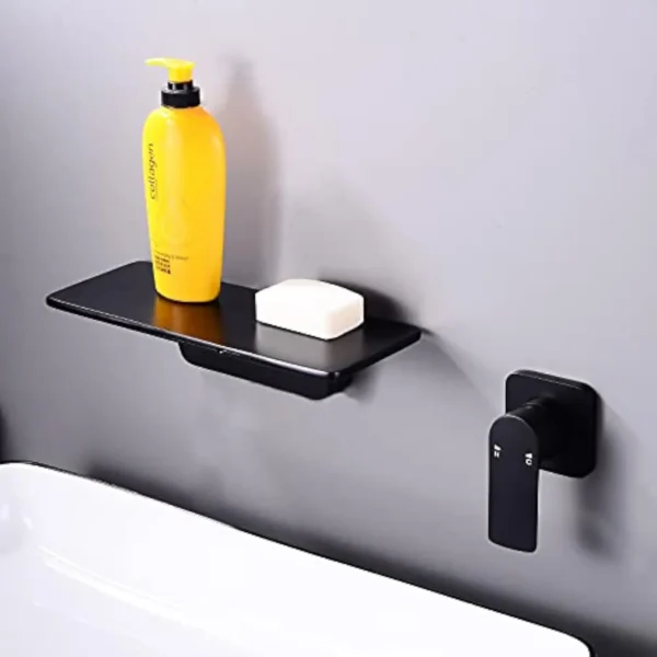 Wall Mount Bathroom Sink Faucet Black Wide Waterfall Spout Single Handle Vanity Mixer Tap with Rough In Valve - Image 4